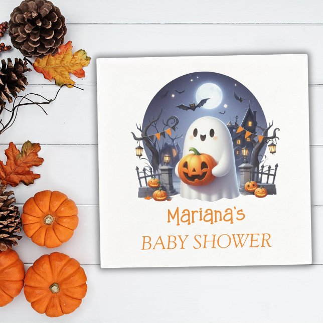Halloween Little Boo Ghost Boy Baby Shower Napkin (Creator Uploaded)