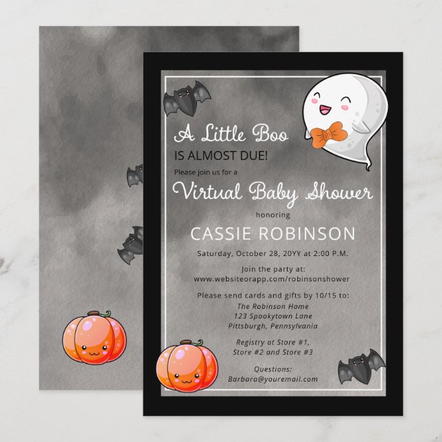 Halloween Little Boo Ghost Boy Virtual Baby Shower Invitation (Front/Back)