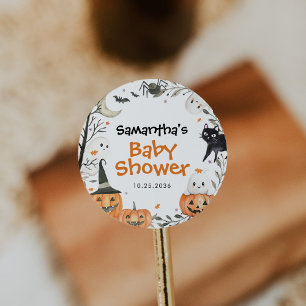 Halloween Little Boo Ghost Pumpkin Baby Shower Classic Round Sticker