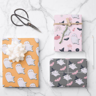 Halloween Little Boo Ghosts Wrapping Paper Sheet