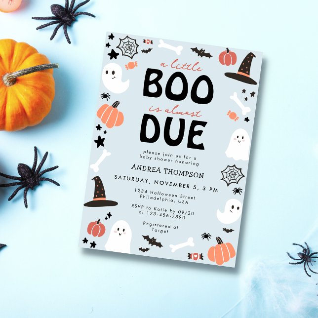 Halloween Little Boo is Almost Due Baby Boy Shower Invitation (Creator Uploaded)