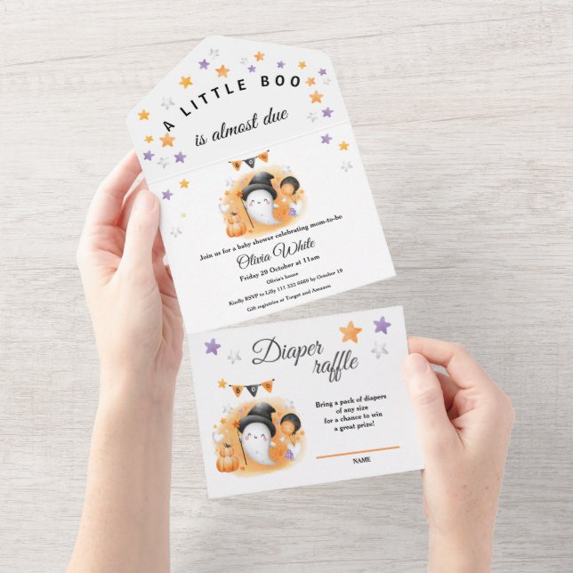 Halloween Little Boo is almost due Baby Shower All In One Invitation (Tearaway)