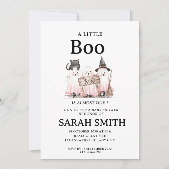 Halloween Little Boo is Almost Due Baby Shower Inv Invitation (Front)