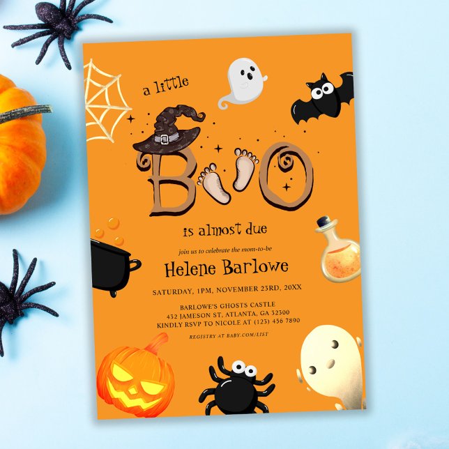 Halloween Little Boo Orange Baby Shower  Invitation (Halloween Little Boo Orange Baby Shower Invitation)