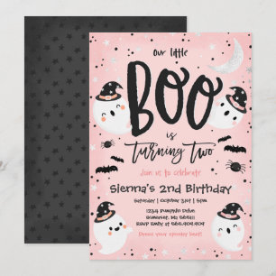 Halloween Little Boo Pink Ghost 2nd Birthday Party Invitation