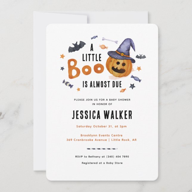 Halloween Little Boo Pumpkin Baby Shower Invitation (Front)
