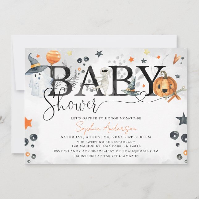 Halloween Little Boo Pumpkin Baby Shower Invitation (Front)