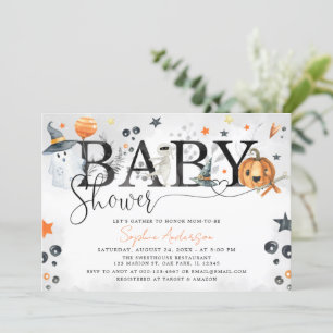 Halloween Little Boo Pumpkin Baby Shower Invitation