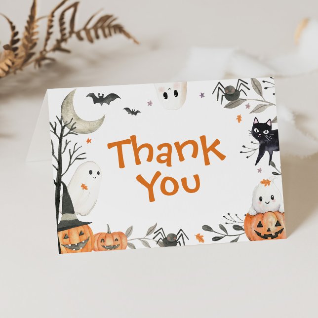Halloween Little Boo Pumpkin Cute Baby Shower Thank You Card (Creator Uploaded)