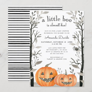 Halloween Little Boo Pumpkin Fall Baby Shower Invitation