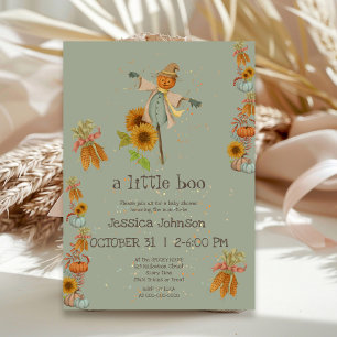 Halloween Little Boo Scarecrow  Cute Baby Shower Invitation