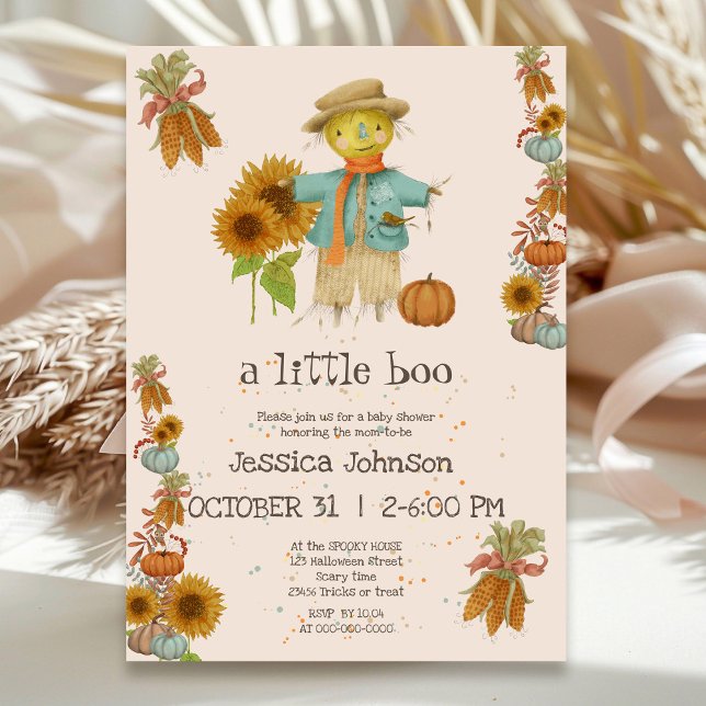 Halloween Little Boo Scarecrow Cute Baby Shower Invitation (Creator Uploaded)