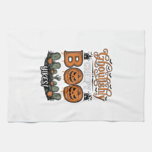 Halloween Little Boo Yah Cute Spooky Vector Design Tea Towel