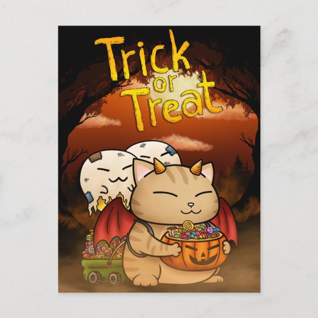 Halloween Little Devil Cat Holiday Postcard (Front)