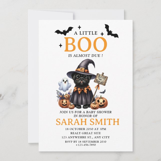 Halloween Little Dog Boo is Almost Due Baby Shower Invitation (Front)
