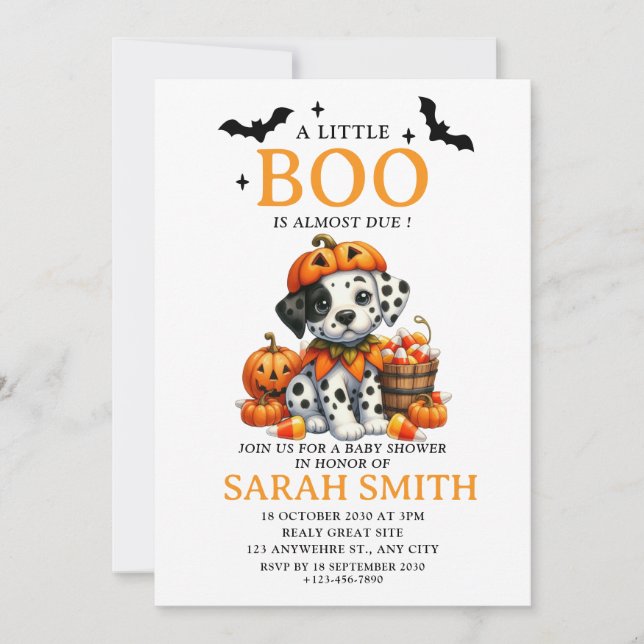 Halloween Little Dog Boo is Almost Due Baby Shower Invitation (Front)