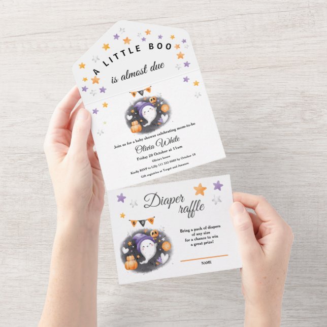 Halloween Little Ghost Purple Orange Baby Shower All In One Invitation (Tearaway)