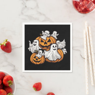 Halloween: little ghosts with pumpkins. napkin