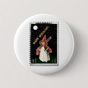 Halloween - Little Girl with Broom and Black Cat 6 Cm Round Badge