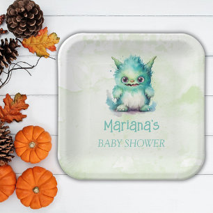 Halloween Little Monster Boy Baby Shower Paper Plate