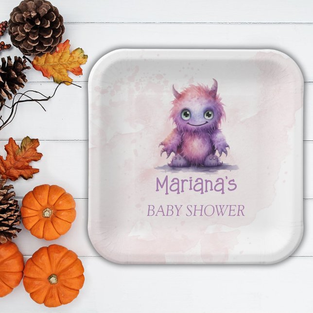 Halloween Little Monster Girl Baby Shower Paper Plate (Creator Uploaded)