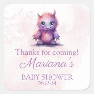 Halloween Little Monster Girl Baby Shower Square Sticker