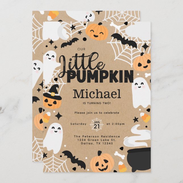 Halloween Little Pumpkin Ghost Birthday Party Invitation (Front/Back)