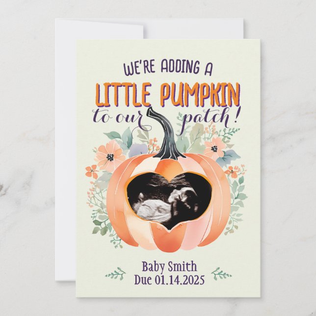 Halloween Little Pumpkin Patch Pregnancy Reveal Announcement (Front)