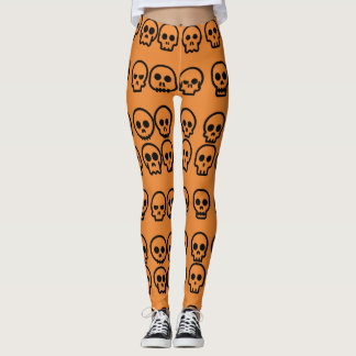 Halloween Little Skulls Pumpkin Orange Pattern Leggings