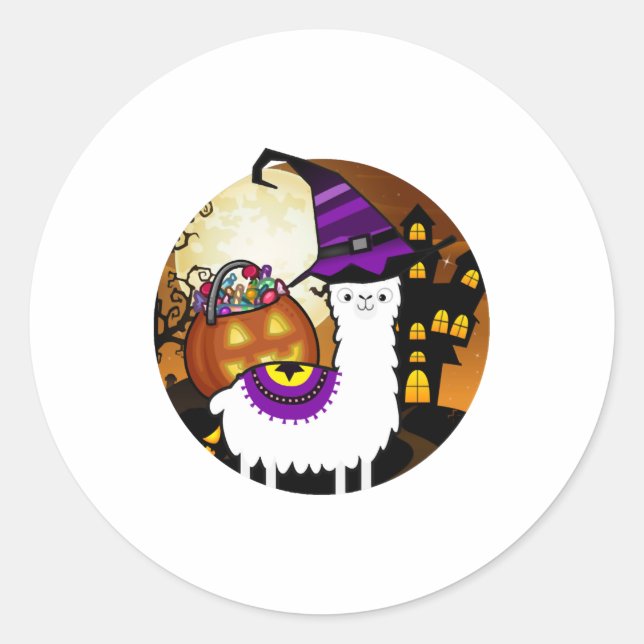 Halloween Llama Alpaca Funny Lama Glama Cool Gift Classic Round Sticker (Front)