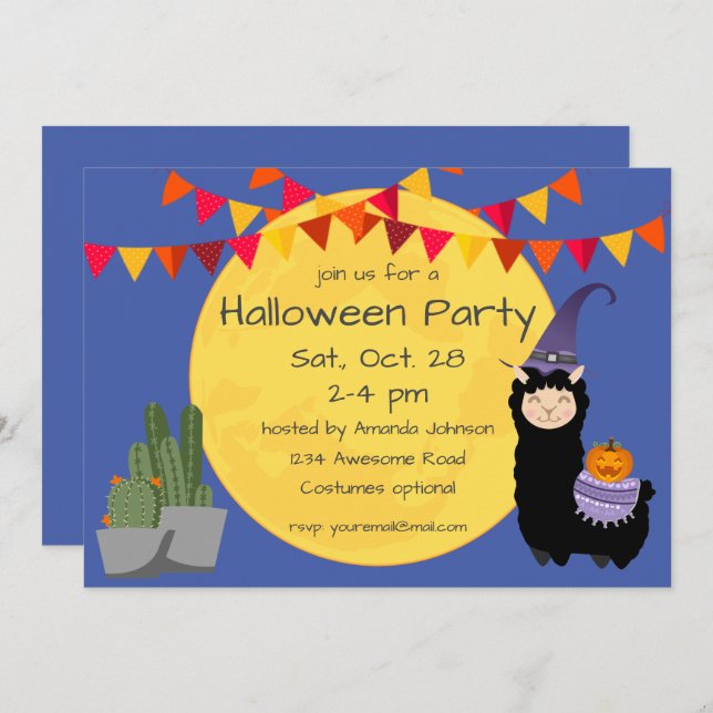 Halloween Llama Party Invitation (Front/Back)