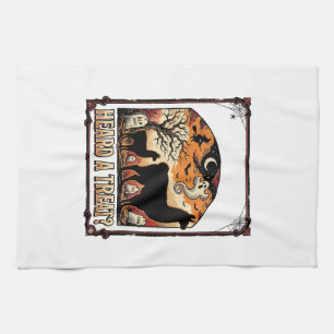 Halloween Llama Shirt Spooky Treat Graveyard Art_1 Tea Towel