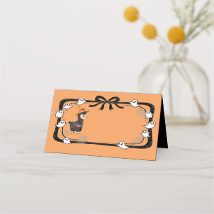 Halloween Llama Wearing Witch Hat Orange Place Card