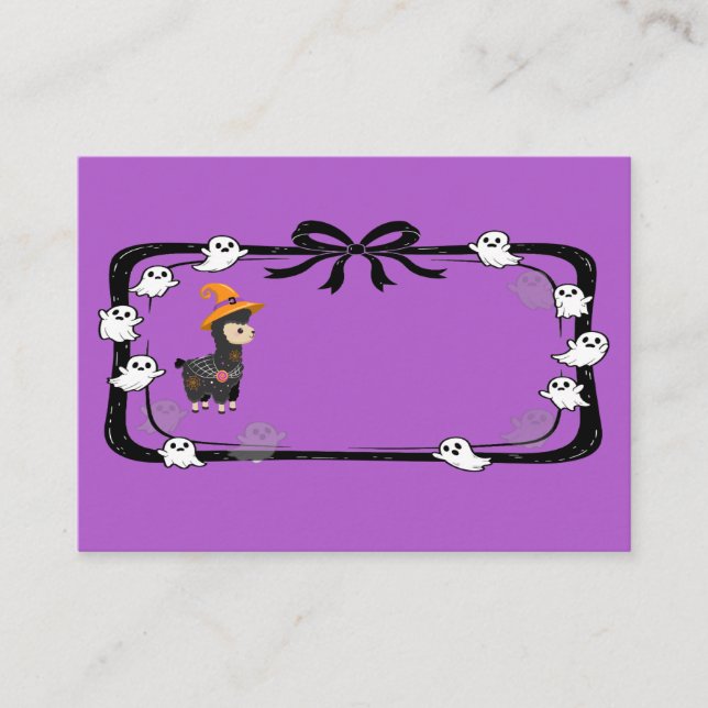 Halloween Llama Wearing Witch Hat Purple Place Card (Front)