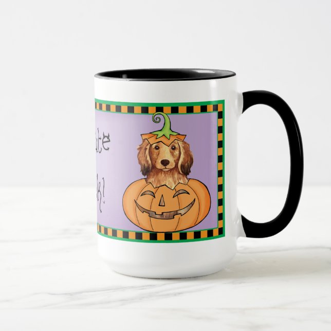 Halloween Longhaired Dachshund Mug (Right)