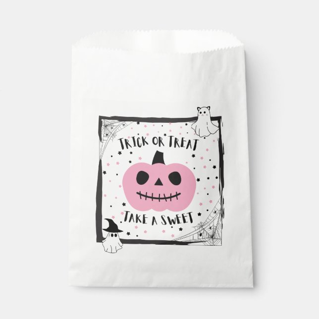 Halloween loot bag pink pumpkin trick or treat (Front)