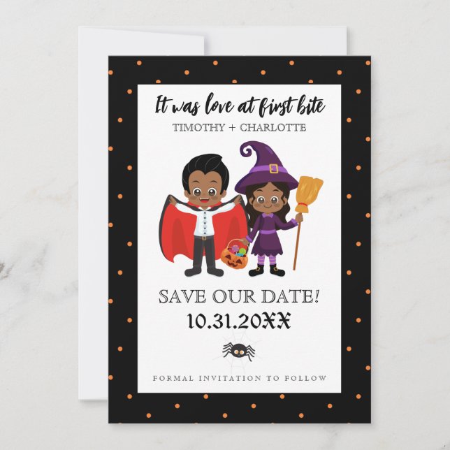 Halloween Love at First Bite Wedding Save The Date (Front)