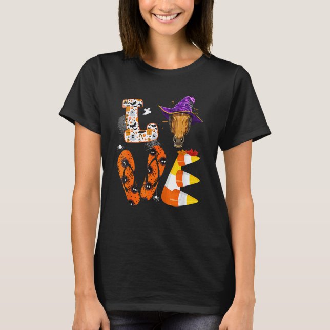Halloween Love Horse Witch Hat Equestrian T-Shirt (Front)