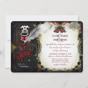 Halloween Love Letter Wedding Reception Info Back  Invitation