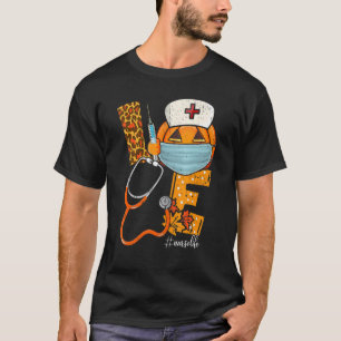 Halloween Love Nurse Pumpkin Leopard Fall Thanksgi T-Shirt