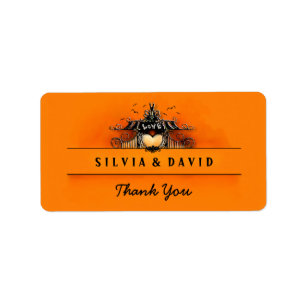 Halloween Love - Orange & Black Thank You Label