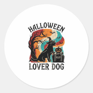 Halloween Lover Dog Witch Hat Pumpkin Tombstone_1 Classic Round Sticker