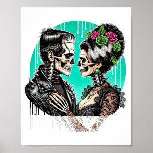 Halloween Lovers Frankenstein Skeleton For Men Wom Poster