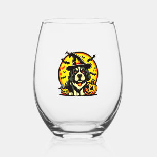 Halloween Lowchen dog Stemless Wine Glass