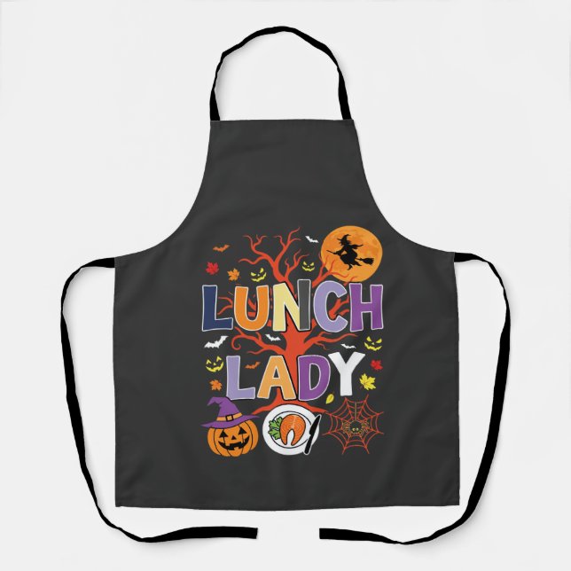 Halloween Lunch Lady Witch Kitchen Vector Apron (Front)