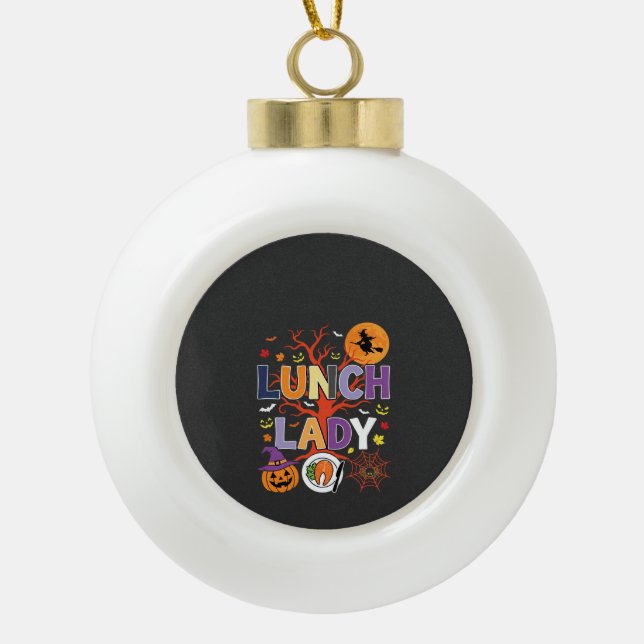Halloween Lunch Lady Witch Kitchen Vector Ceramic Ball Christmas Ornament (Front)