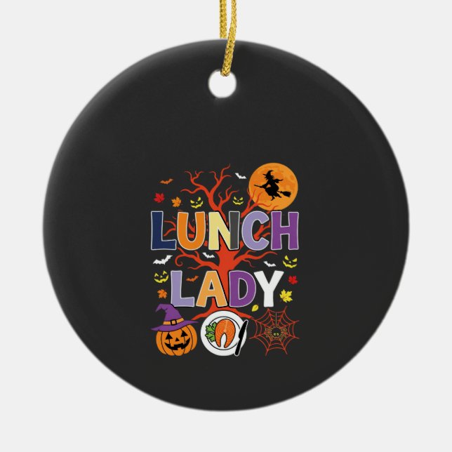 Halloween Lunch Lady Witch Kitchen Vector Ceramic Tree Decoration (Front)