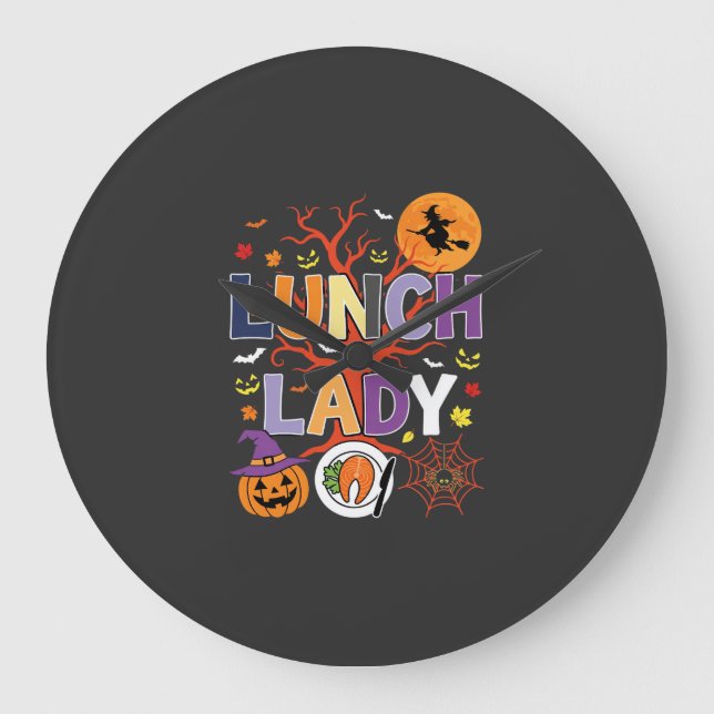 Halloween Lunch Lady Witch Kitchen Vector Large Clock (Front)