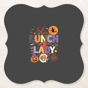 Halloween Lunch Lady Witch Kitchen Vector Paper Coaster