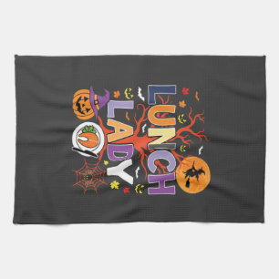 Halloween Lunch Lady Witch Kitchen Vector Tea Towel
